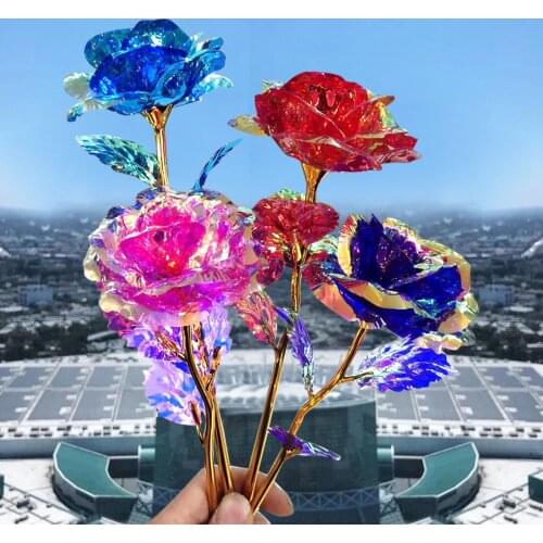 Creative 24k Foil Plated Rose Gold Rose Lasts Forever Love Wedding Decor Lover Artificial Led Light Roses Creative Party Gift 3G