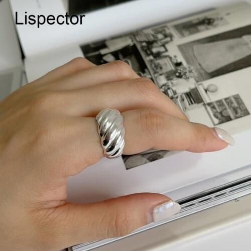 Lispector 925 Sterling Silver Korean Twisted Wide Rings for Women Men Minimalist Inclined Pattern Ring Unisex Party Punk Jewelry