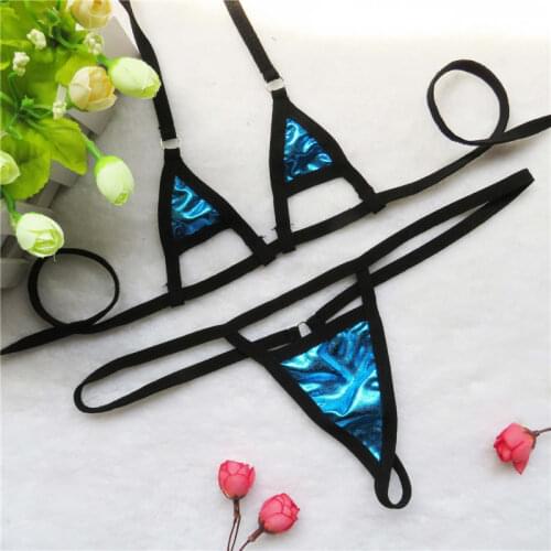 Micro bikini Sexy swimwear women swimsuit women biquini mini bikinis Bright patent leather Solid color Hollow out Triangle Thong