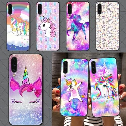 Cute Cartoon Rainbow Unicorn Phone case For Samsung Galaxy A 3 5 7 8 10 20 21 30 40 50 51 70 71 E S 2016 2018 4G black pretty