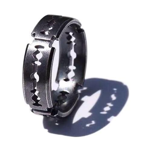 Fashion glamour exaggerated titanium steel blade ring mens rock punk razor stainless steel ring party ladies jewelry gifts