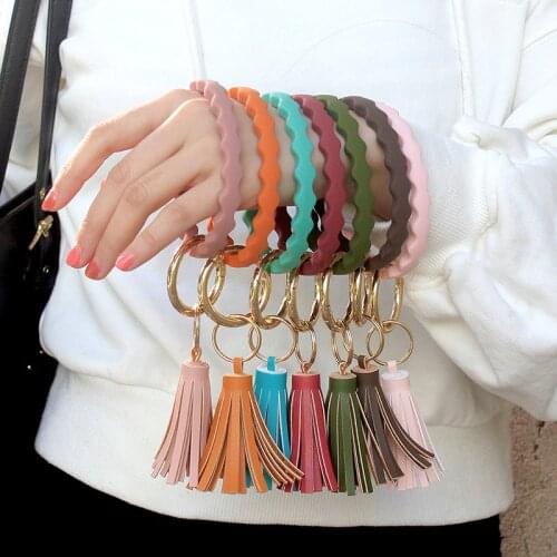 Fashion O Type Keychain Silicone Key Ring Tassel Pendant Silica Gel Wrist Strap Solid Color Wristband Unisex Circle Key Chain