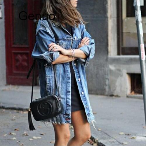 New Denim Jackets Women Hole Boyfriend Style Jean Jacket Denim Loose Spring Autumn Denim Jeans Coats Casacos Feminino