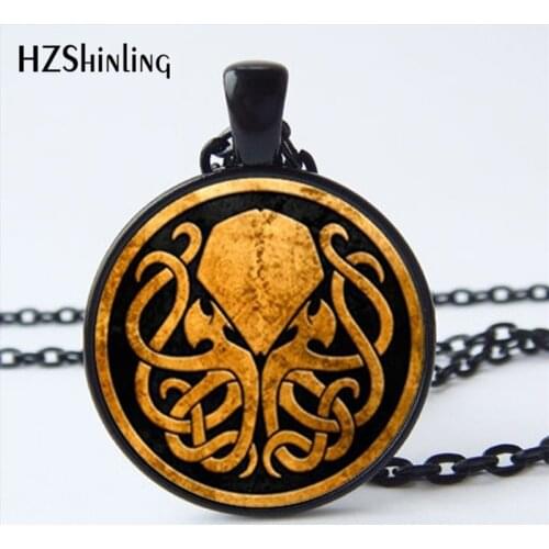 NS-00821 New Design Cthulhu Symbol Necklace Round Steampunk Cthulhu Jewelry Glass Cabochon Art Photo Necklace Wholesale HZ1