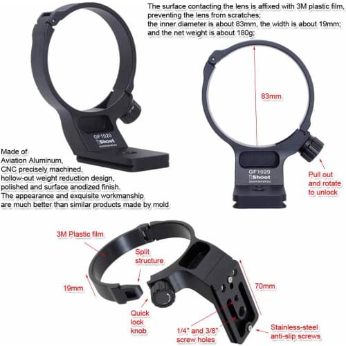 IShoot Lens Collar Tripod Mount Ring Support for Fuji GF 250mm f/4 R LM OIS WR, with Arca-Swiss Quick Release Plate