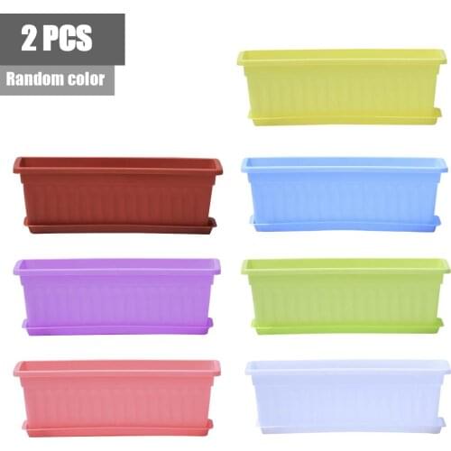 2Pcs Balcony Planting Pot Plastic Rectangular Flowerpot Breathable Resin Pot Home Office Desk Garden Decor Random Color