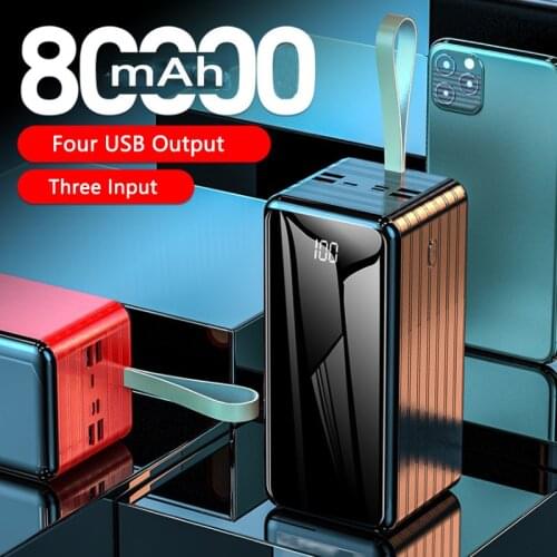 80000mAh Power Bank Portable External Battery Charger 4 USB Powerbank 80000 mAh for Xiaomi Mi iPhone 12 Huawei Samsung Poverbank