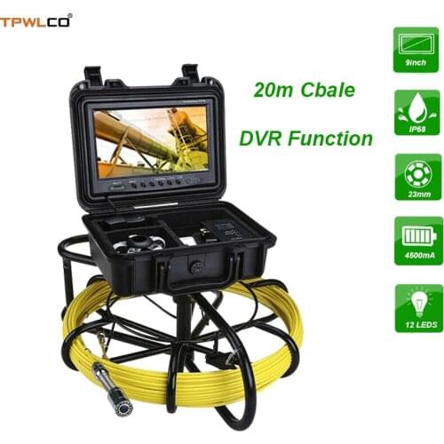 9inch Color Display Industrial Endoscope Inspection Camera System 23mm Waterproof Snake Video Camera 20m Cable DVR