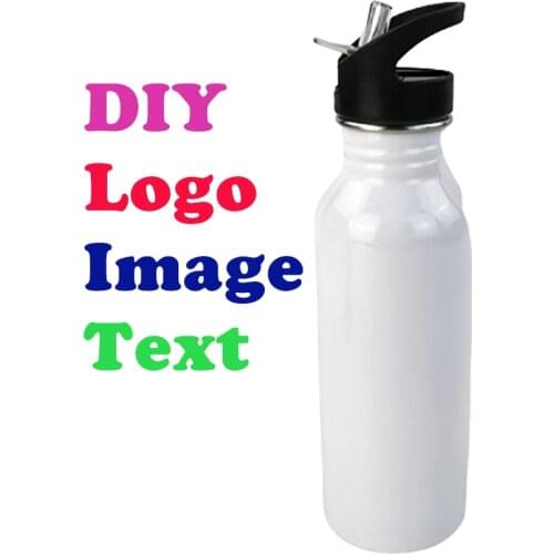Customize Sports Water Bottle Stainless steel DIY Print Logo Photo Text 600 ML Metal Bottle Personalized Image Mugs straw bottle