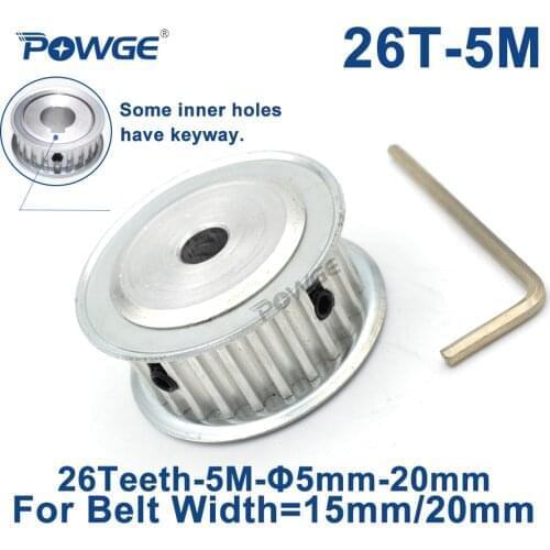 POWGE 26 Teeth HTD 5M Timing Synchronous Pulley Keyway Bore 8/10/12/14/15/16/17/19/20mm for Width 15/20mm HTD5M 26Teeth 26T