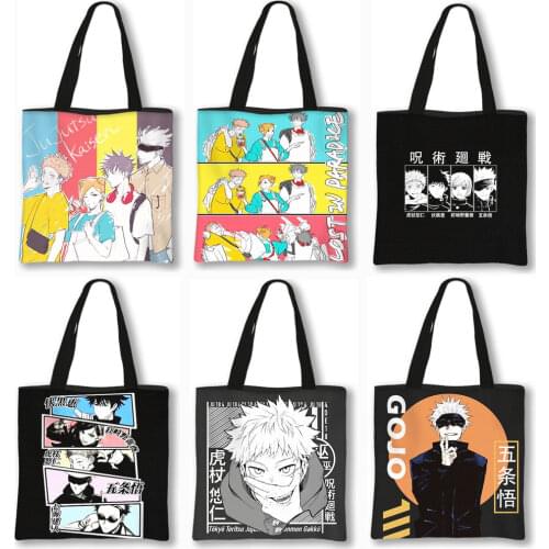Japanese Anime Jujutsu Kaisen Tote Bags Gojo Satoru Tops Yuji Itadori Girls Shoulder Bag Women Handbag Beach Party Shopping Bag