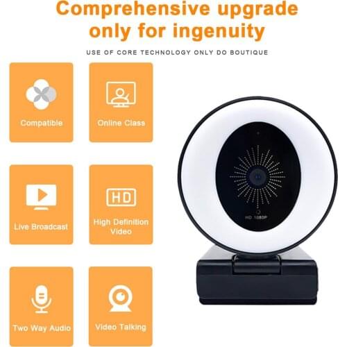 1080P Wide Angle HD Webcam USB Computer Camera Built-in Noise Reduction Mic &LED Fill Light Cam For Live Broadcast Video Calling