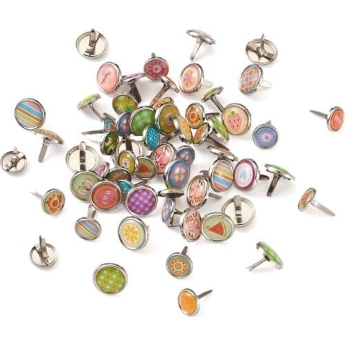 140pcs Round Iron Brads Fasteners with Epoxy Resin Mixed Paper For Scrapbooking Photo Album DIY Mixed Paper Cards Decoration