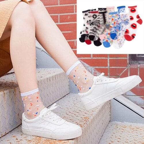 Women Socks Fashion Sheer Mesh Glass Silk Socks Ultrathin Transparent Crystal Lace Fabulous Elastic Ladies Summer Ankle Sock