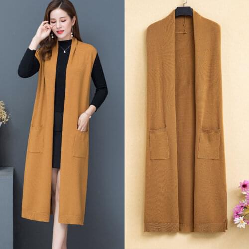 Women Autumn Winter Long Plus Size Knitted Vest Female Solid Sleeveless Sweater Cardigans Ladies Korean Style Wasitcoat Z145
