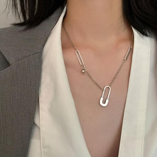 ANENJERY 925 Sterling Silver Geometric Paper Clip Necklace for Women Simple Chain Party Jewelry Wholesale