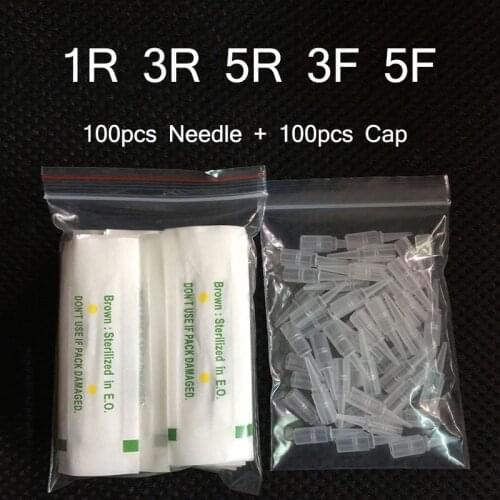 100PCS 1R 3R 5R 5F 7F PMU Needles and Needle Tips Disposable Sterilized Professional Tattoo needles for Permanent Makeup Eyebrow
