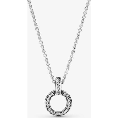 2021 New Original 925 Sterling Silver Clear CZ Double Circle Necklaces for Women Elegant Jewelry Gift Colares Bijoux Femme