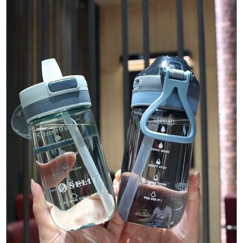 500ml Portable Adult Straw Water Cup Simple Plastic Water Bottle with Rope Scale Female Student Sports Plastic Drink Bottle