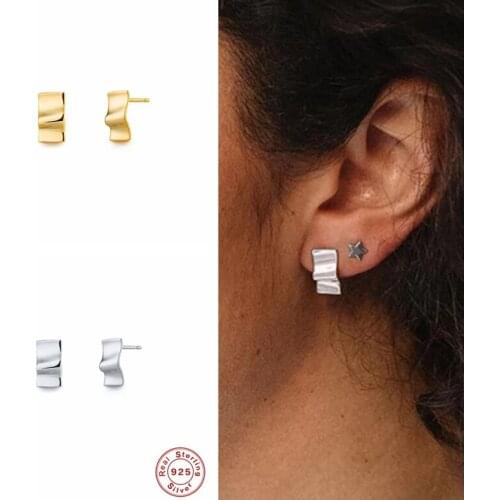 GS 925 Sterling Silver Smooth Square Plate Wave Stud Earrings For Women Minimalist Trendy Ear Stud Party Fine Jewelry Gift