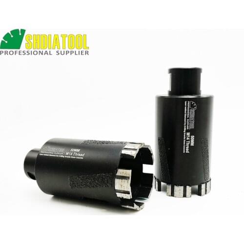 SHDIATOOL 2pcs Laser Welded Diameter 50mm Diamond Dry or Wet Drilling Core Bits M14 thread hole saw for drilling granite marbel