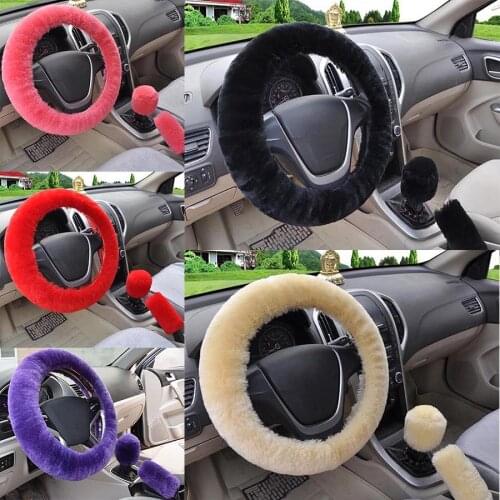 Australia sheep Pure wool Steering Wheel Cover Winter warm Soft Fluffy Universal Thick Sheepskin Car Steering Wheel Cover carSUV
