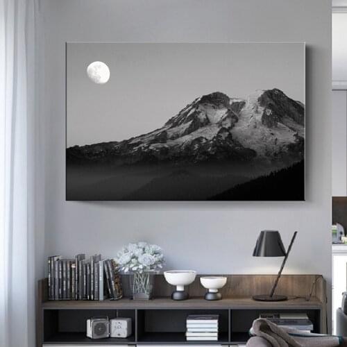 Black and White Mountain Moon Landscape Canvas Prints Posters Canvas Paintings Wall Art Pictures Living Room Wall Art Prints