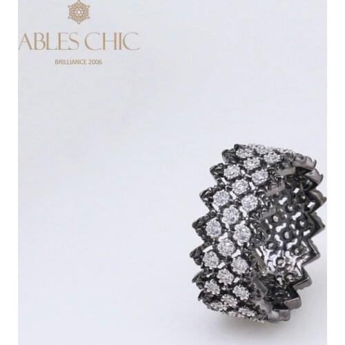 Black White Lace Renaissance Multi Row Bigger Stones Rings Solid 925 Silver Contrast Hematite Wedding Bands Premium Fine Jewelry