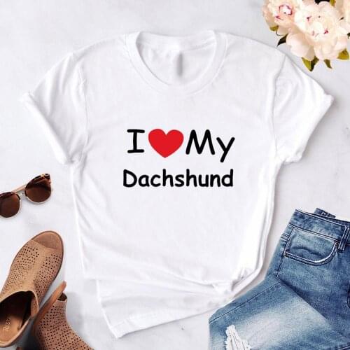 Womens T-shirt Dachshund Kawaii Street T-shirt Fashion Dog Graphic T-shirt Short Sleeve Harajuku Retro T-shirt Female