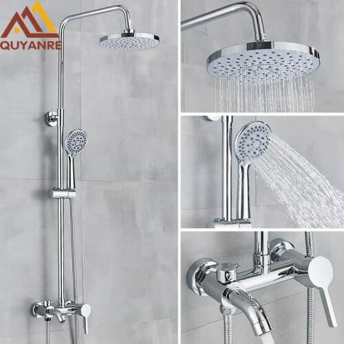 Quyanre Chrome Shower Faucet Rainfall Shower Faucets Set Bathtub Mixer Faucet Rainfall Shower Tap Bathroom Shower