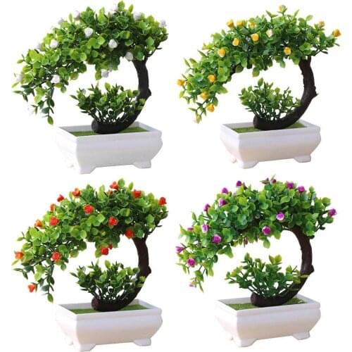 Artificial Plant Bonsai Rose Flowers Simulation Green Potted Home Garden Party Hotel Decor Indoor Desktop Decoration Wholesale