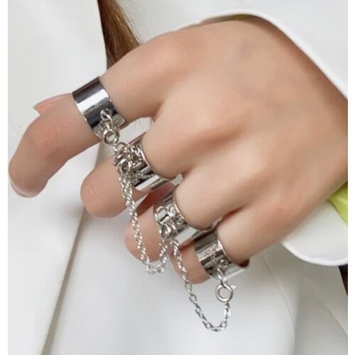 Punk Cool Hip Pop Rings Multi-layer Adjustable Chain Four Open Finger Rings Alloy Man Rotate Rings For Women Party Gift