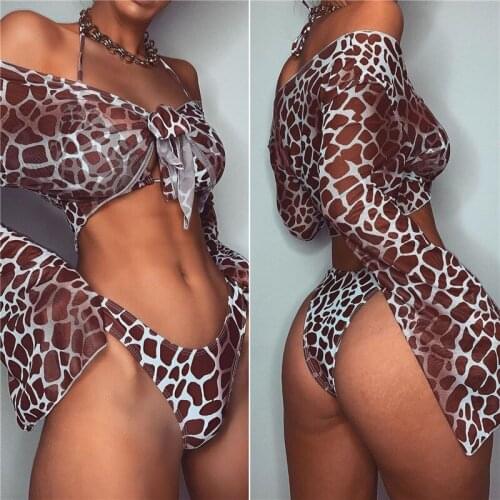 FlowerDance Swimwear Women Sexy Bathing Suits Bikini Three-piece Suit Sun Protection Swimming Suit for Women Leopard Print
