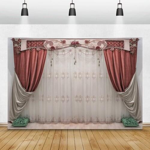 Laeacco Wedding Backgrounds Red Curtain Flowers Pillows Bridal Shower Baby Newborn Portrait Photography Backdrops Photo Studio