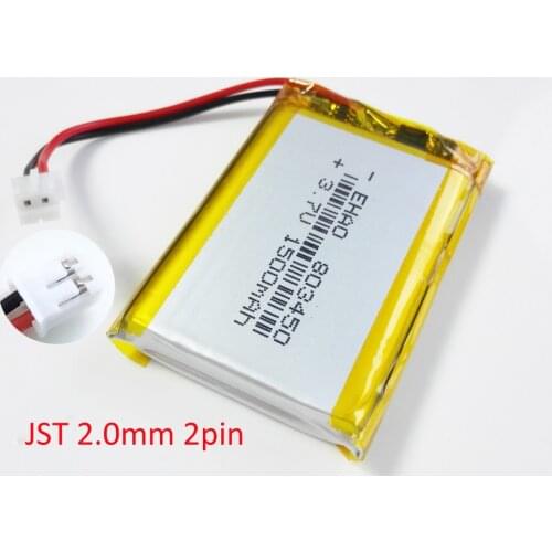 EHAO 803450 .3.7V 1500mAh Lithium Polymer LiPo Rechargeable Battery JST PH 2.0mm 2pin Plug For MP3 DVD PAD camera GPS laptop