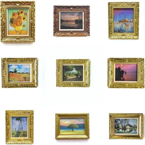 Mini Dollhouse Miniature Photo Frame Antique Manny Painting Oil Doll Decorative Accessories House 1:12 Frame DIY I8O1