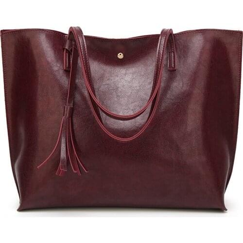 2021 Ladies New PU Leather Solid Color Shoulder Bag Fashion Tote Bag Soft Leather Large Capacity Shoulder Tote