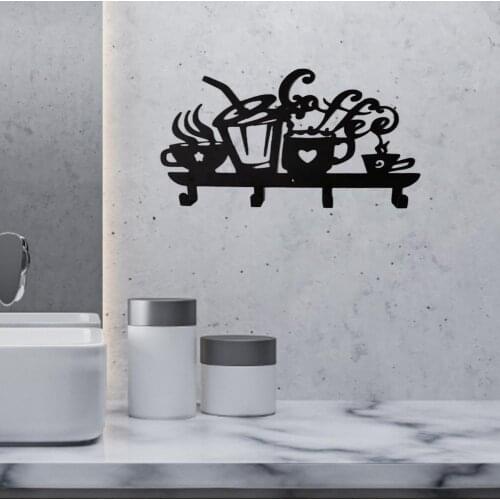 Black Color Great Bathroom Supplies Arrangement Hanger Hooks Durable Organizer Rack Cup Pattern Design for Living Room