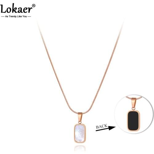 Lokaer Titanium Stainless Steel Geometric Charm Pendant Necklaces Jewelry Fashion Bohemia White Shell Chokers Necklace N21013