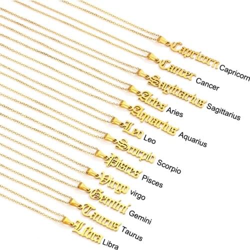 Europe and America Cross Stainless Steel Twelve Constellations Necklace Ancient English Letter Collarbone Necklace Womens