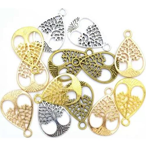 10pcs 32x21mm Four Colors Plated Alloy Tree Charms Pendants For DIY Jewelry Making