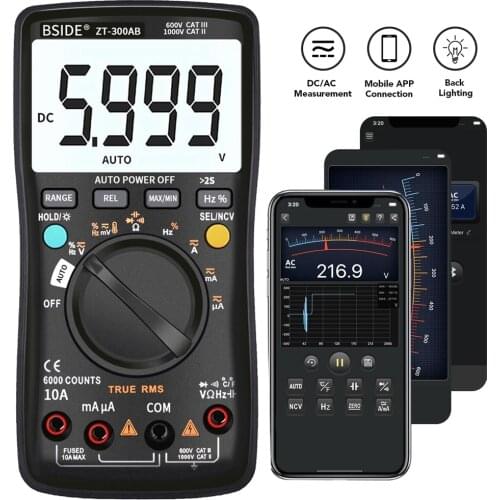 BSIDE Professional Auto/Manual Digital Multimeter 6000 Counts LCD True RMS Smart Voltage Current Frequency Temperature Meter