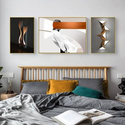 Simple Nordic Morandi abstract black and white lines geometric porch murals poster print canvas decorative painting