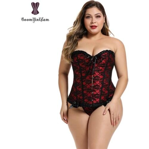 Plus Size Lingerie Lace Up Boned Corselet Waist Trimmer Corsets And Bustiers For Busty Women 805