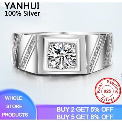 Silver 925 Ring Men Accessories Fashion Hip Hop Men Jewelry 6mm Cubic Zirconia Ring Men Birthday Christmas Gift