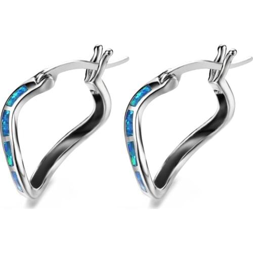 Geometric Distortion Blue Fire Opal Clip Earrings For Women 925 Sterling Silver Jewelry Gifts