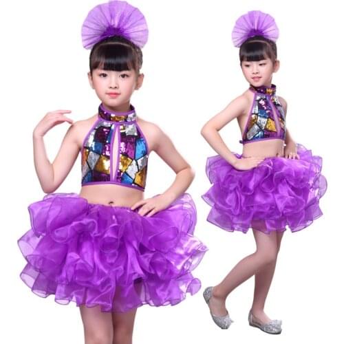 Girl Modern Dance Costumes Jazz Children Girls Jazz Dance Performance Kindergarten Stage Dance Kid Girl Jazz Dancewear Purple