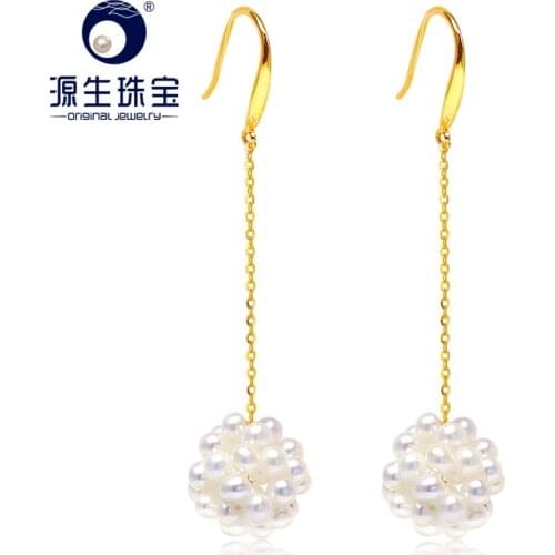 YS Hand Knitting Natural Real Freshwater Pearl 925 Silver Drop Earring Bridal Fine Jewelry For Women