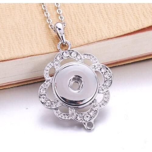 Snap Jewelry Boom Life Snap Buttons Necklaces Link Chain 60CM With Crystal Pendant Fit 18/20MM Snap Buttons Jewelry 9502