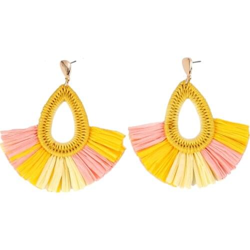 2019 New hollow out wax rope drop water Grass weaving inlay fan shaped drop earrings for women